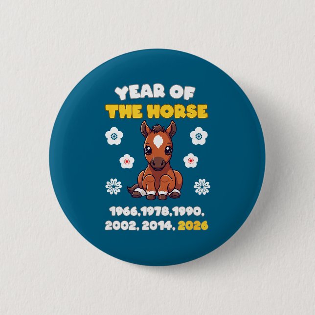 Kawaii Year Of Horse Chinese Zodiac 2026 Animal  Button (Vorderseite)