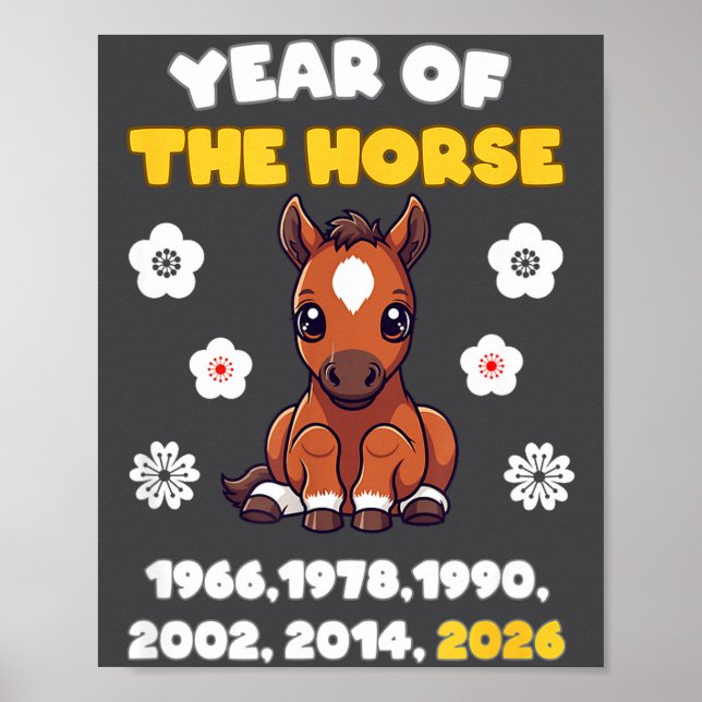 Kawaii Year Of Horse Chinese Zodiac 2026 Animal  Poster (Vorne)