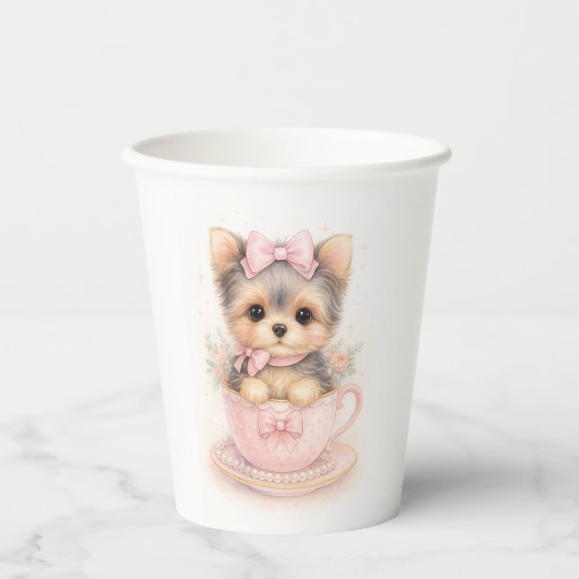 Kawaii Yorkie Teacup Birthday Paper Cups  Pappbecher (Vorderseite)