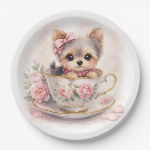 Kawaii Yorkie Teacup Geburtstagspapierplatten Pappteller
