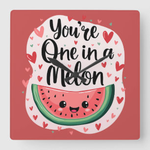 Kawaii "You re One in a Melon" Niedlicher Wasserme Quadratische Wanduhr
