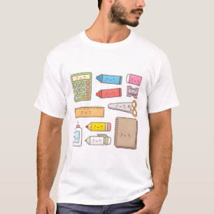 Kawaii Zurück zu Schulmaterial Doodle Muster T-Shirt