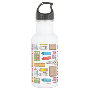 Kawaii zurück zum Schulmaterial-Muster für Mädchen Edelstahlflasche