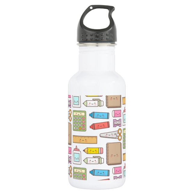 Kawaii zurück zum Schulmaterial-Muster für Mädchen Edelstahlflasche (Vorderseite)