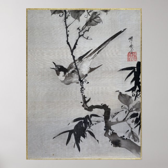 Kawanabe Kyōsai Singing Bird on a Branch Poster (Vorne)