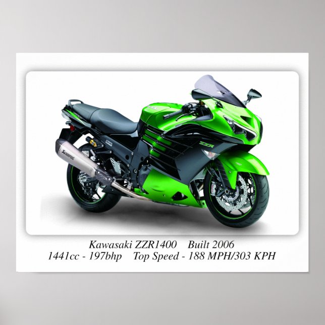 Kawasaki ZZR1400 Motorrad - A3 Poster (Vorne)