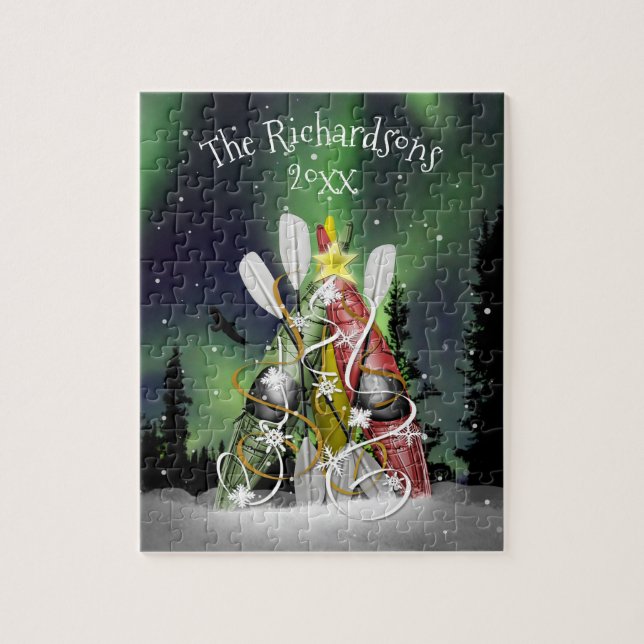 Kayak Christmas Tree Aurora Borealis Familienname (Vertikal)