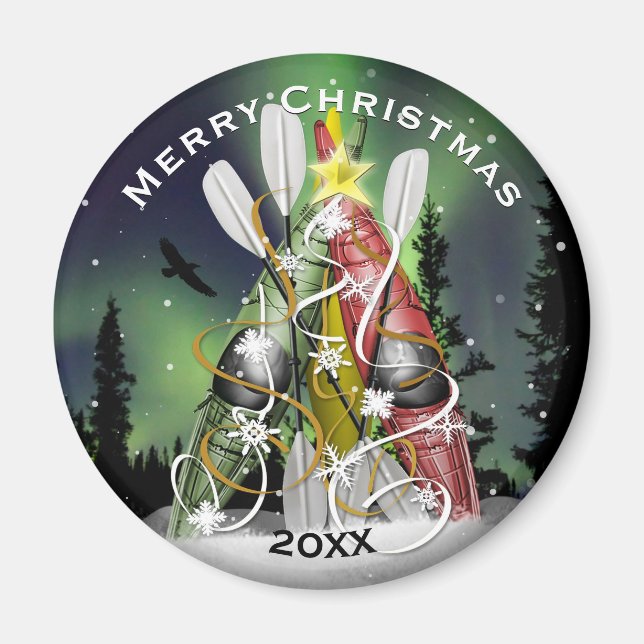 Kayak Christmas Tree Aurora Borealis Magnet (Vorne)
