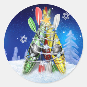 Kayak Christmas Tree Runder Aufkleber