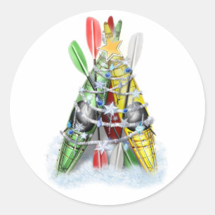 Kayak Christmas Tree Runder Aufkleber