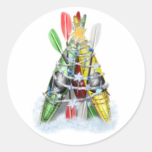 Kayak Christmas Tree Runder Aufkleber (Vorderseite)