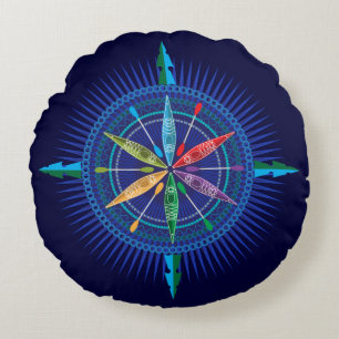 Kayak Compass Rose Rundkissen Rundes Kissen