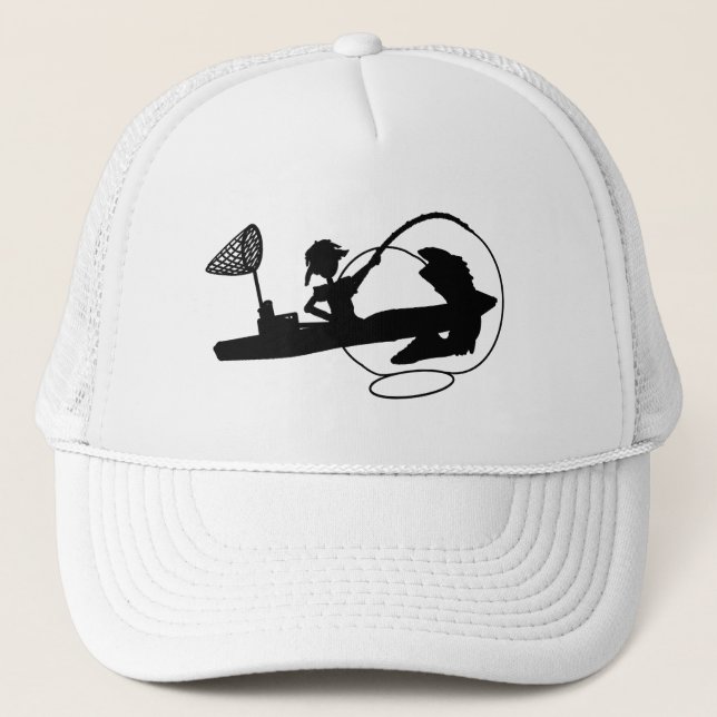 Kayak Fischen Black Silhouette Baseball Truckhut Truckerkappe (Vorderseite)