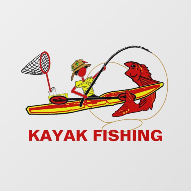 Kayak Fischen in Reds Gelb Fensteraufkleber (Blatt)