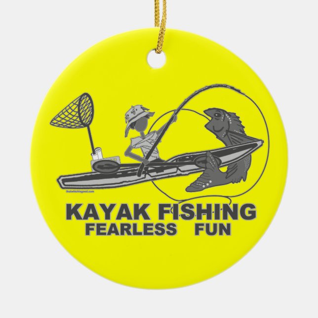 Kayak Fishing Black & White Whimsy Keramikornament (Vorne)
