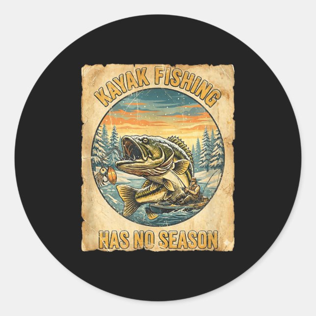 Kayak Fishing Has No Season Funny Winter Fishing  Runder Aufkleber (Vorderseite)