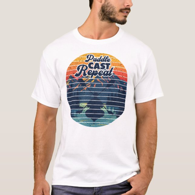 Kayak Fishing Paddle Retro Sunset T-Shirt (Vorderseite)
