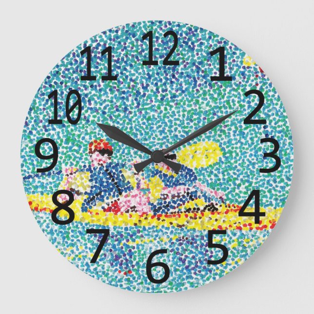 Kayak Kayaking Scene in Pointillism Wall Clocks Große Wanduhr (Vorderseite)