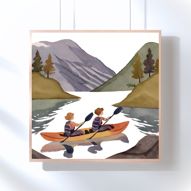 Kayak Ride am See | Bergwelt Wasserfarbe Poster (Von Creator hochgeladen)