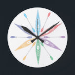 Kayak Time Runde Wanduhr<br><div class="desc">Kayak Time colorful clock. It's always kayak time with these cheery kayaks forming the background for this colorful clock face.</div>