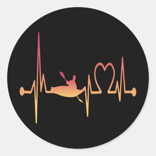 Kayaking Heartbeat Runder Aufkleber (Vorderseite)