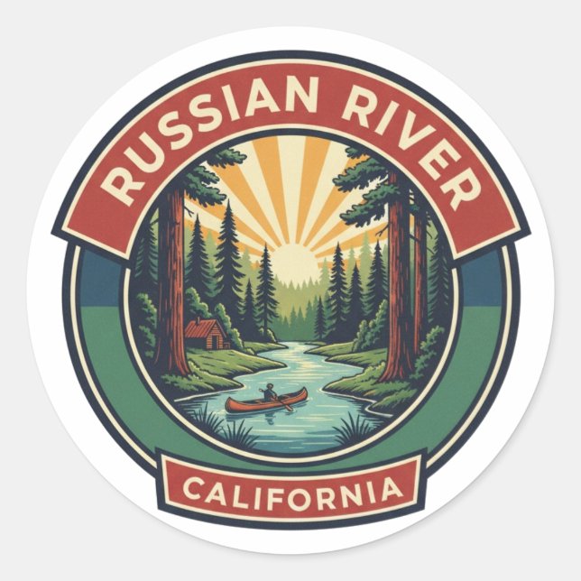 Kayaking in Russian River California Travel Runder Aufkleber (Vorderseite)