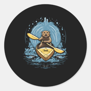 Kayaking River Otter Kayaker Kayak Canoe Paddling Runder Aufkleber