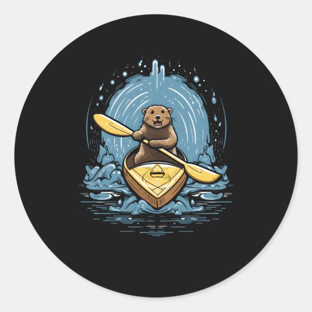 Kayaking River Otter Kayaker Kayak Canoe Paddling Runder Aufkleber (Vorderseite)