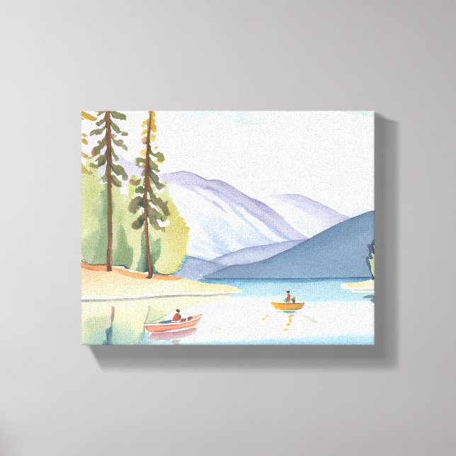 Kayaking the Lake | Landschaftliche Wasserfarbe Leinwanddruck (Vorderseite)