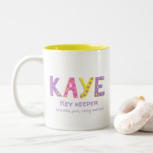 Kaye Girls nennen gelbe lila Blume Zweifarbige Tasse (Mit Donut)