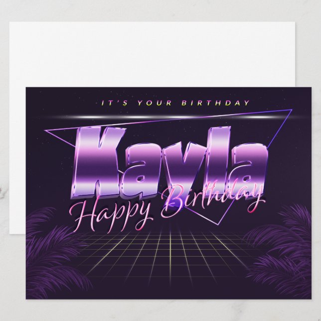 Kayla Nom Prénom lila retro Carte Anniversaire (Devant / Derrière)