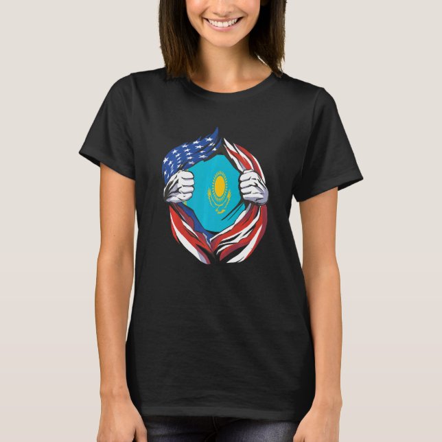 Kazakhstan Flag American Proud of My Kazakh Herita T-Shirt (Vorderseite)