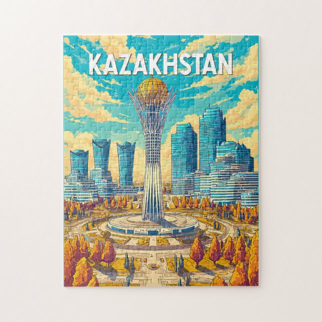 Kazakhstan Illustration Travel Art Vintage (Vertikal)