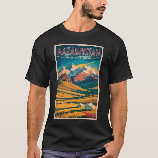 Kazakhstan Steppes Illustration Travel Art Vintage T-Shirt (Vorderseite)
