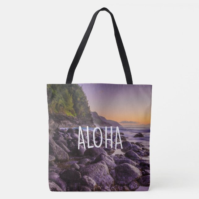 Ke Beach bei Sunrise, Kauai, Hawaiian Beach Bag Tasche (Vorderseite)