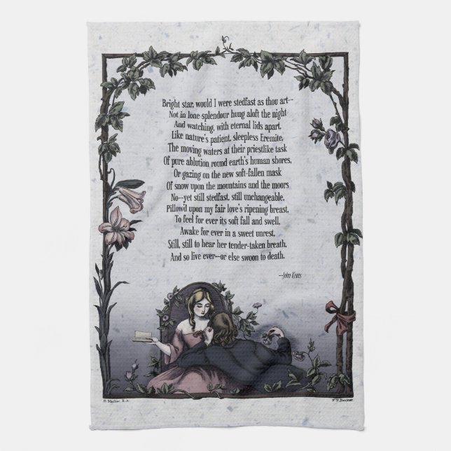 Keats "Bright Star" Viktorianische Dichtung Kunst, Küchentuch (Vertikal)