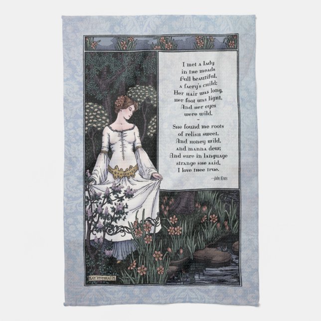 Keats "La Belle Dame" Viktorianisches Gedicht Kuns Geschirrtuch (Vertikal)