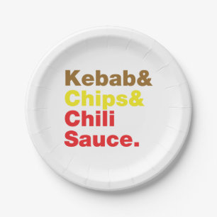 Kebab & Chips & Chili Sauce. Pappteller