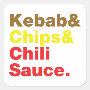 Kebab & Chips & Chili Sauce. Quadratischer Aufkleber