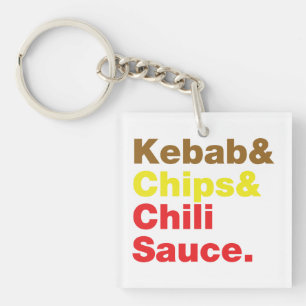 Kebab & Chips & Chili Sauce. Schlüsselanhänger