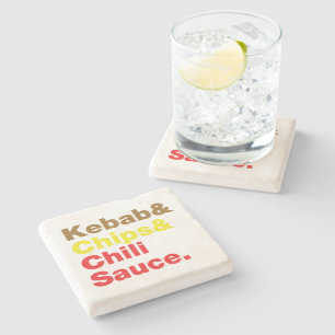 Kebab & Chips & Chili Sauce. Steinuntersetzer