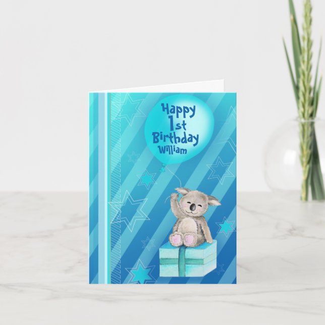 Keddy Koala bleu 1ère carte d'anniversaire (Devant)