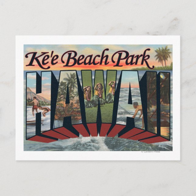 Ke'e Beach Park, Hawaii - Große Briefmarkenszenen Postkarte (Vorderseite)