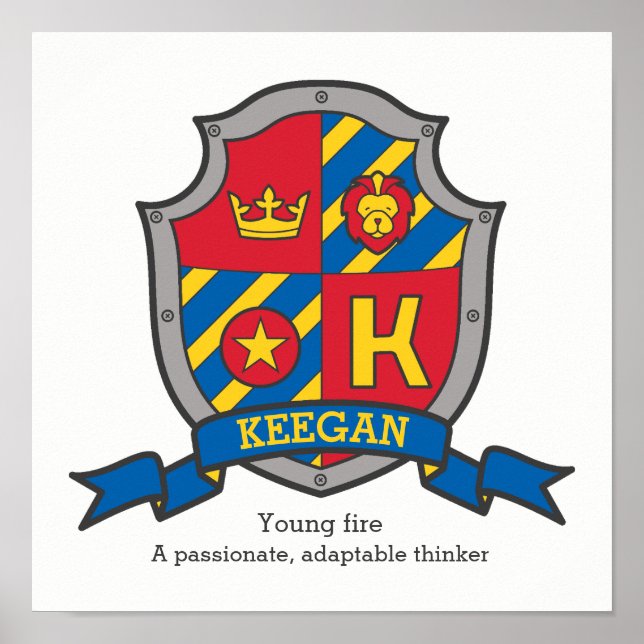 Keegan Jungs nennen Buchstaben K heraldry Kinder Poster (Vorne)
