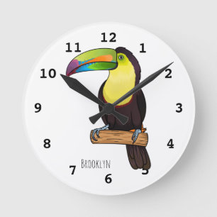 Keel-billed toucan bird cartoon illustration  runde wanduhr