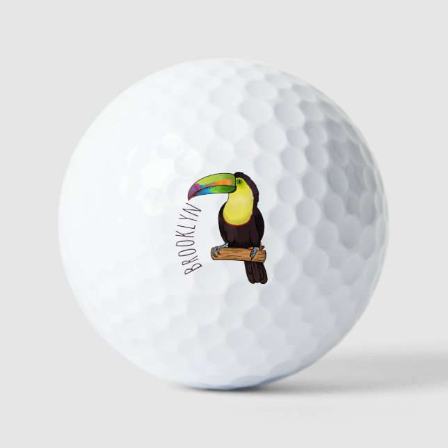 Keel-Blau-Tucan-Cartoon-Abbildung Golfball (Vorderseite)