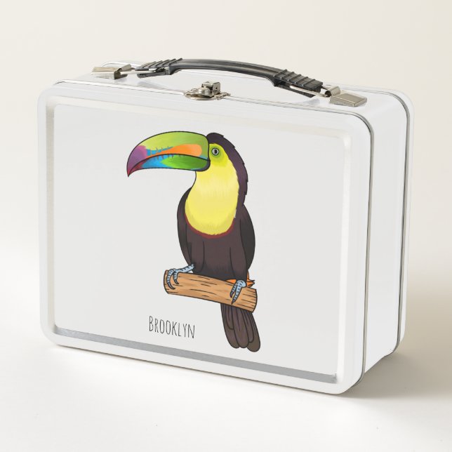 Keel-Blau-Tucan-Cartoon-Abbildung Metall Brotdose (Vorderseite)