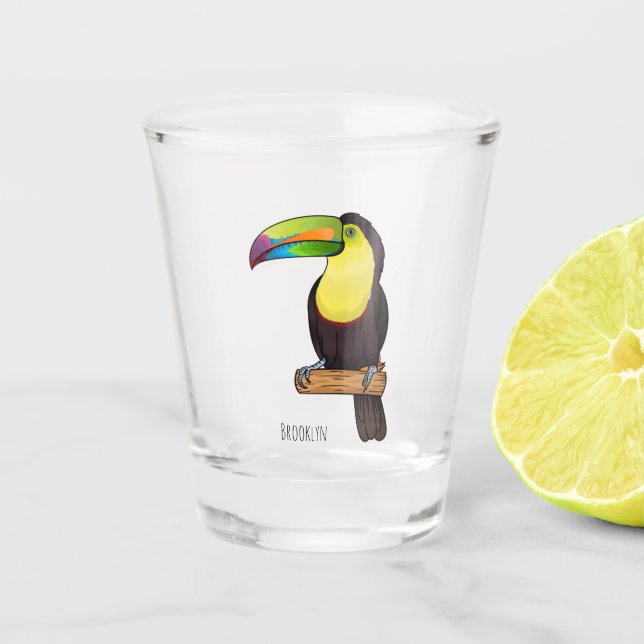 Keel-Blau-Tucan-Cartoon-Abbildung Schnapsglas (Vorderseite)