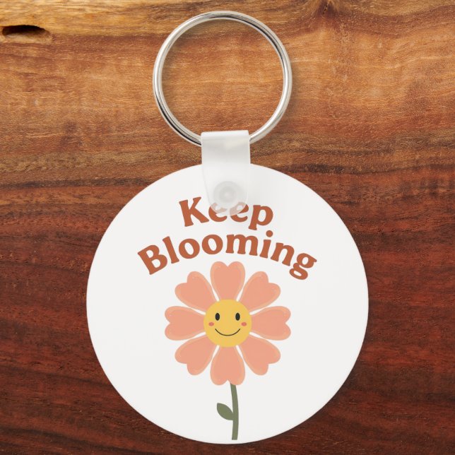 "Keep Blooming" Retro Smiling Flower Schlüsselanhänger (Vorderseite)