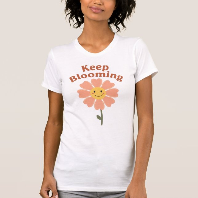 "Keep Blooming" Retro Smiling Flower T-Shirt (Vorderseite)